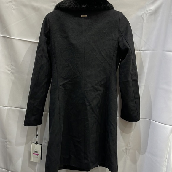 BNWT DKNY Full Length Fur collar Black wool Coat XXS - Picture 8 of 11